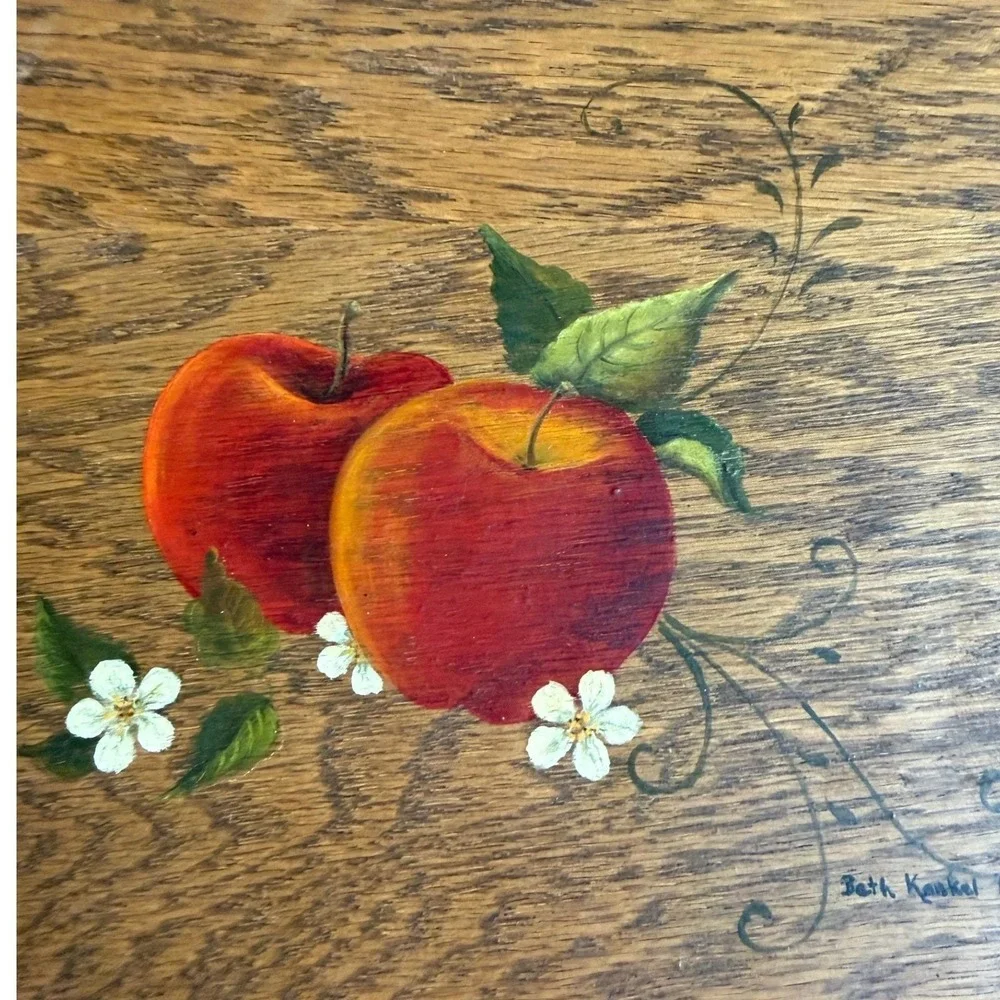 Vintage Apple Basket - Hand Painted Signed Beth Kankel 1981 Woven Picnic Basket